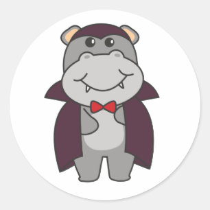 Sticker Rond Hippo Halloween Cute Devil Vampire costume classiq