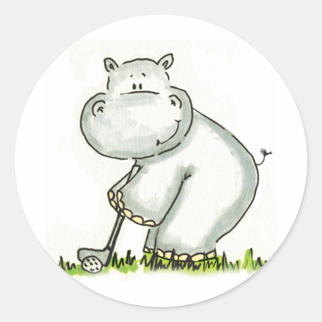 Sticker Rond Hippo joue au golf (Devant)