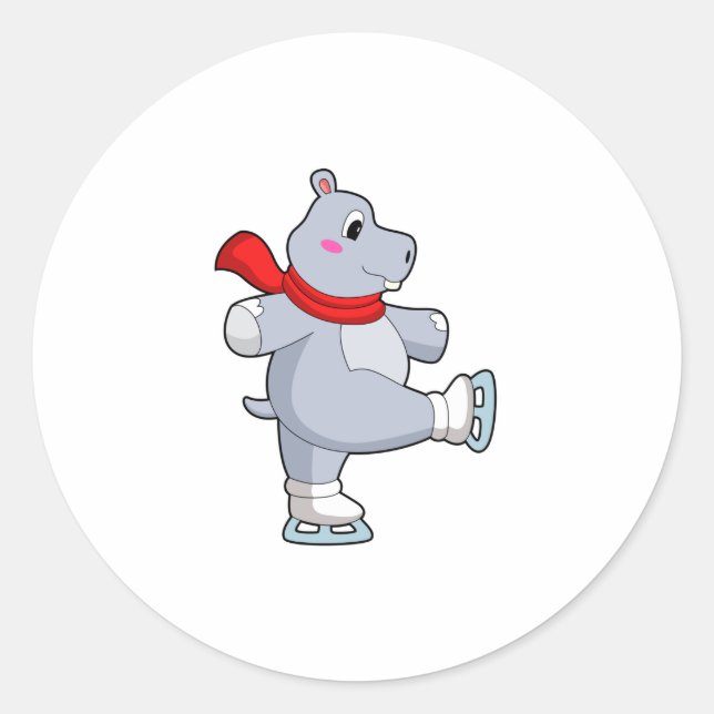 Sticker Rond Hippo Patinage sur glace Patins sur glace (Devant)