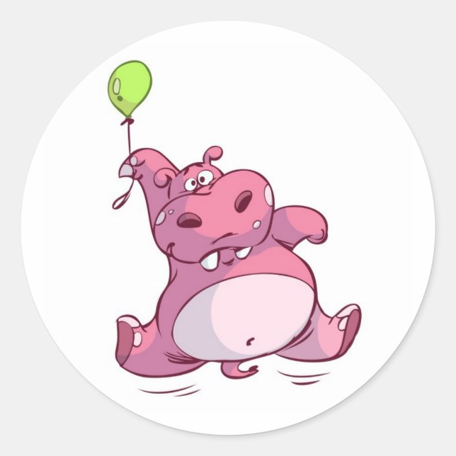 STICKER ROND HIPPO ROSE CUTE SUR BALLON (Devant)