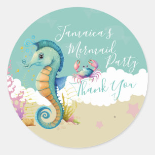 Sticker Rond Hippocampe Aquarelle Océan Plage Anniversaire Merc