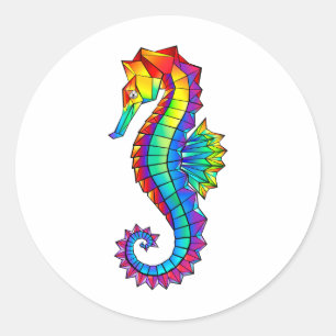 Sticker Rond Hippocampe polygonal arc-en-ciel