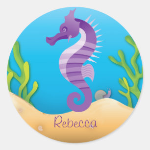 Sticker Rond Hippocampe pourpre sous-marin