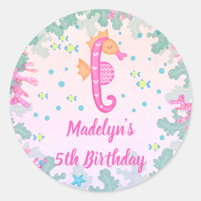 Sticker Rond Hippocampe sous la mer Anniversaire (Devant)