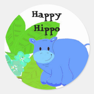 Sticker Rond Hippopotame heureux
