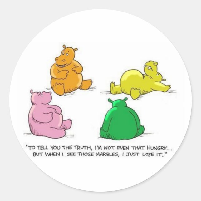 Sticker Rond Hippopotames affamés ! -Autocollant (Devant)