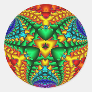 Sticker Rond Hippy Arc-en-ciel psychédélique fractale