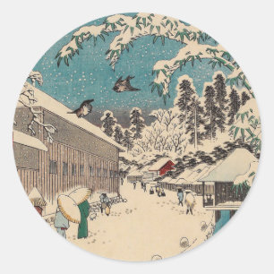 Sticker Rond Hiroshige hiver paysage Japon pays