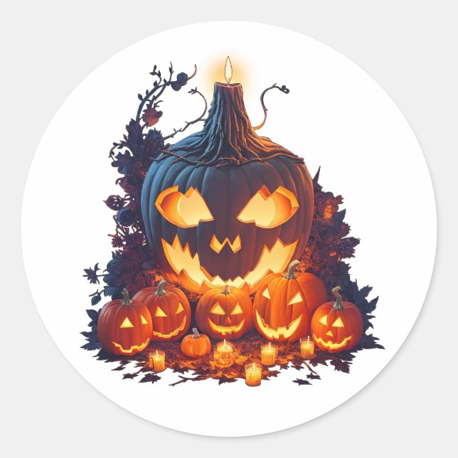 Sticker Rond Histoire de la peur Citrouille d'Halloween (Devant)