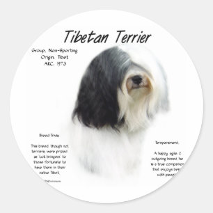 Sticker Rond Histoire des Terriers Tibétains; J'Aime Les Terrie