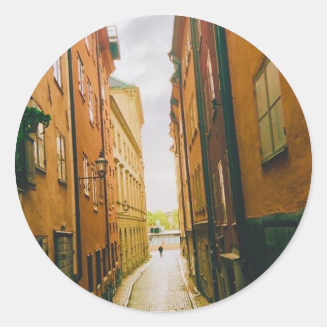 Sticker Rond Historic old town, Gamla Stan, Stockholm, Sweden (Devant)