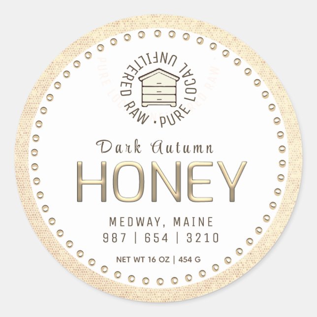 Sticker Rond Hive Miel Or Texte 3D Ruche Locale (Devant)