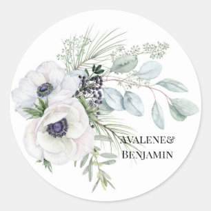 Sticker Rond Hiver Anémonique Floral main peint Mariage
