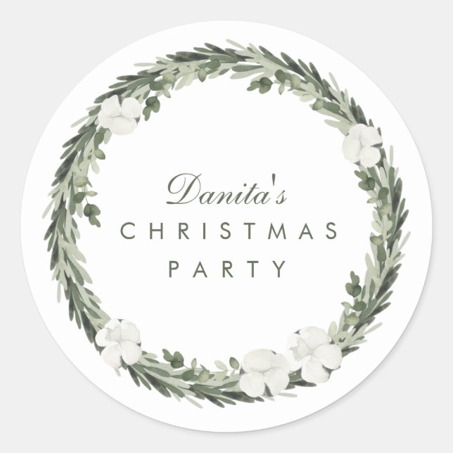 Sticker Rond Hiver Blanc Vert Noël Wreath Personnalisé (Devant)