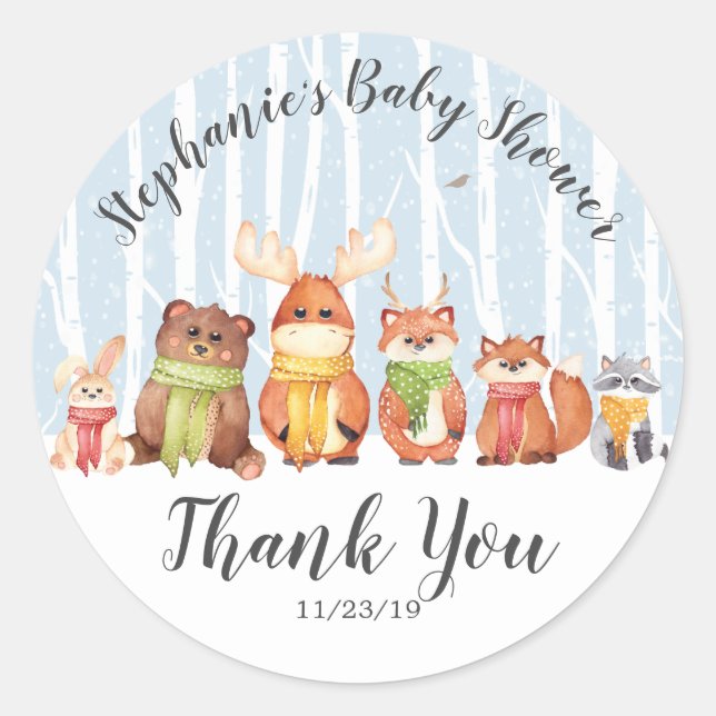 Sticker Rond Hiver Bois Animaux Garçons Douche Favoriser Sticke (Devant)