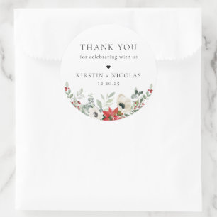 Sticker Rond Hiver Botanique Floral Mariage Merci