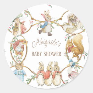 Sticker Rond Hiver classique Pierre le Baby shower lapin
