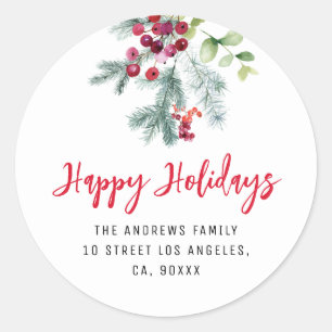 Sticker Rond hiver floral heureux vacances nouvelle adresse aut
