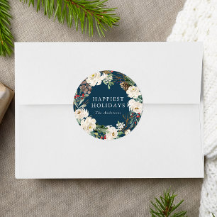 Sticker Rond Hiver Floral Wreath Marine Vacances personnalisées