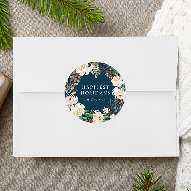 Sticker Rond Hiver Floral Wreath Marine Vacances personnalisées (Créateur téléchargé)