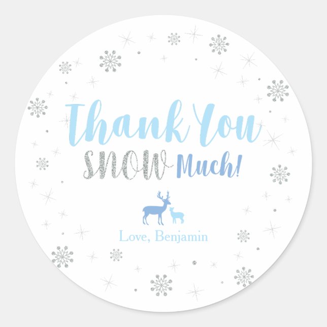 Sticker Rond Hiver merveilleux, Merci neige beaucoup autocollan (Devant)
