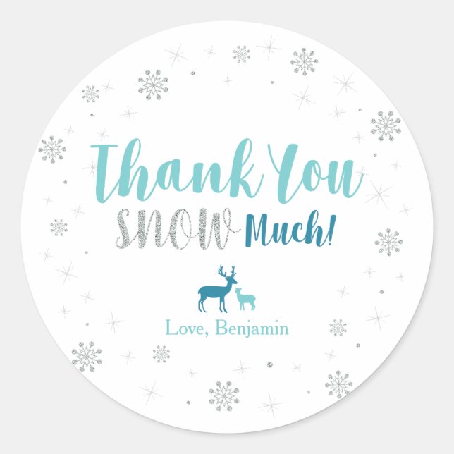 Sticker Rond Hiver merveilleux, Merci neige beaucoup autocollan (Devant)