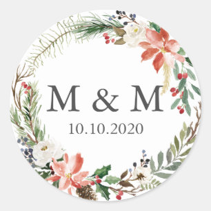 Sticker Rond Hiver mystique Monogramme de couronne Mariage