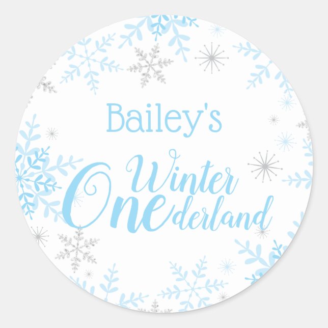 Sticker Rond Hiver ONE derland Anniversaire Bleu Parties scinti (Devant)