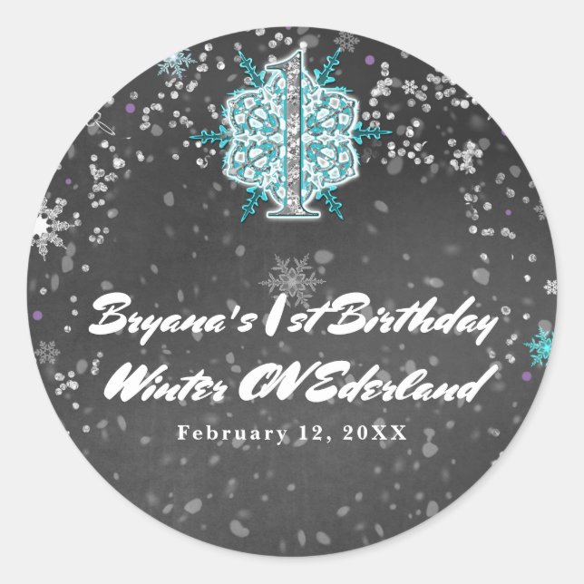 Sticker Rond Hiver ONE derland Chalk Turquoise & pourpre 1er an (Devant)