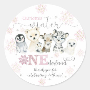 Sticker Rond Hiver ONEderland Animaux Arctiques Neige 1er Anniv