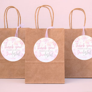 Sticker Rond Hiver ONEderland Pink Snowflake MerciAnniversaire