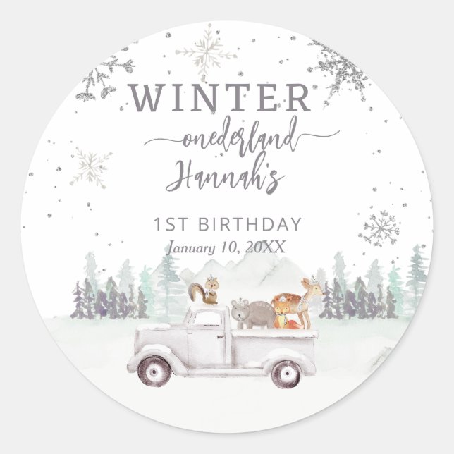 Sticker Rond Hiver Onederland Premier anniversaire Favoriser (Devant)