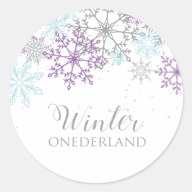 Sticker Rond Hiver Onederland Premier anniversaire Purple Papie (Devant)
