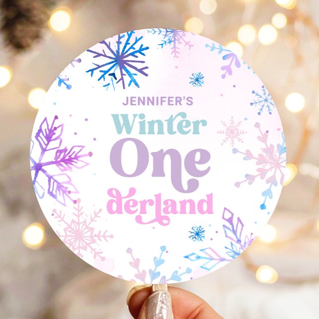 Sticker Rond Hiver Onederland Snowflakes Fille Neige Anniversai (Créateur téléchargé)