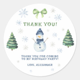 Sticker Rond Hiver Onederland Snowman Anniversaire Merci