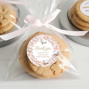 Sticker Rond Hiver rose florale fille Baby shower Merci