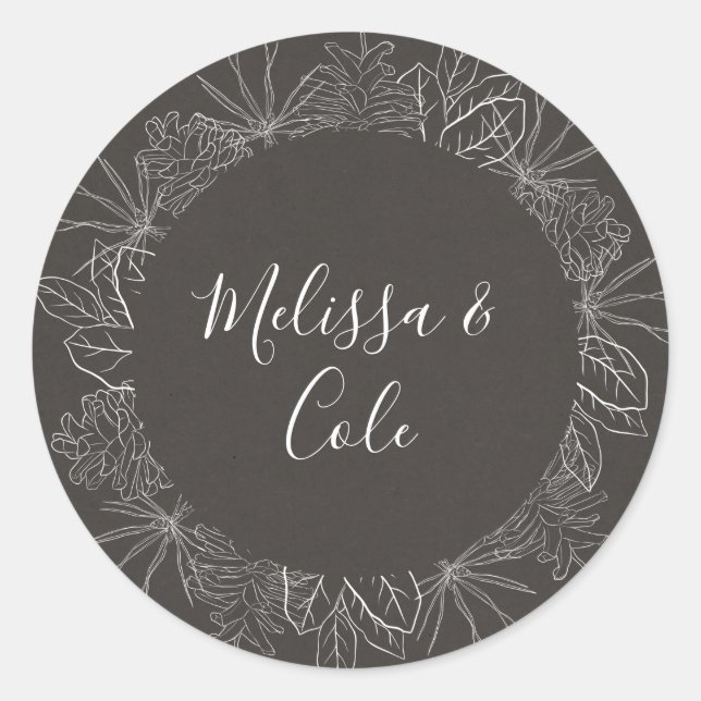 Sticker Rond Hiver rustique | Mariage à charbon (Devant)