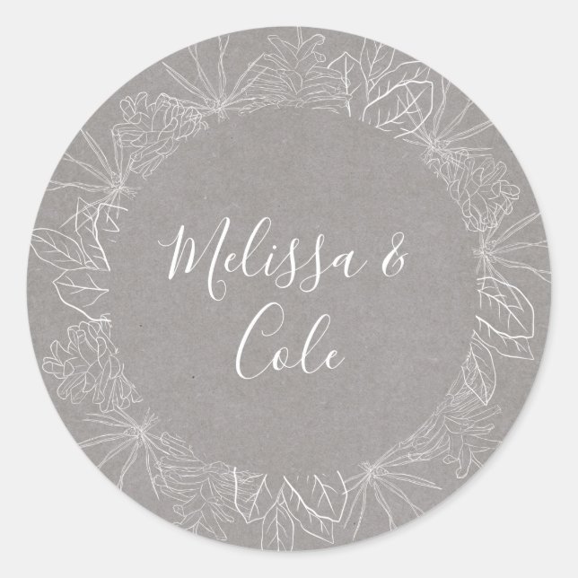 Sticker Rond Hiver rustique | Phoques d'enveloppe Mariage gris (Devant)