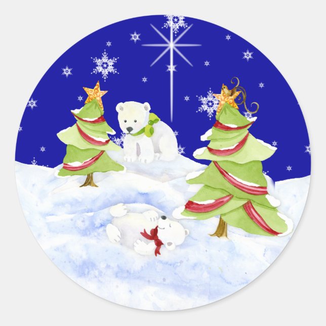 Sticker Rond Hiver Whimsy mignon ours polaire Baby dans l'étoil (Devant)