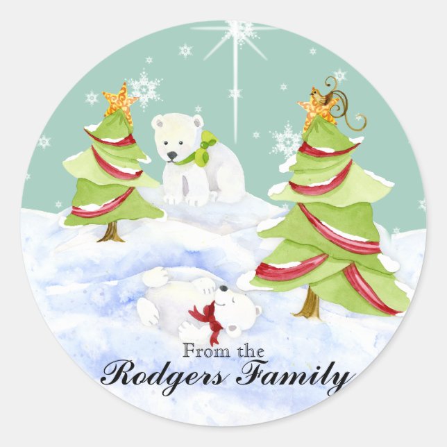 Sticker Rond Hiver Whimsy mignon ours polaire Baby dans l'étoil (Devant)