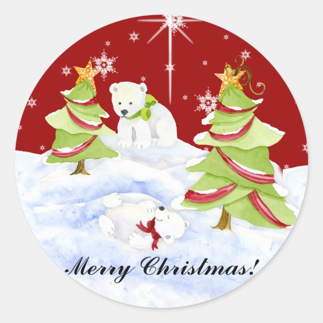 Sticker Rond Hiver Whimsy mignon ours polaire Baby dans l'étoil (Devant)