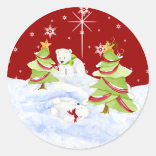 Sticker Rond Hiver Whimsy mignon ours polaire Baby dans l'étoil