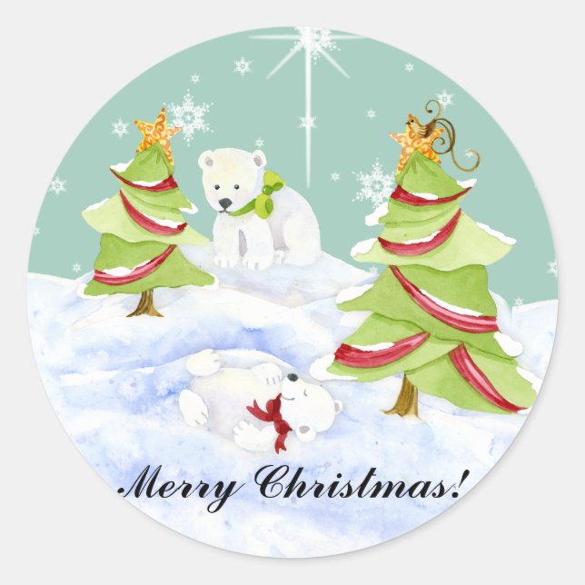 Sticker Rond Hiver Whimsy mignon ours polaire Baby dans l'étoil (Devant)