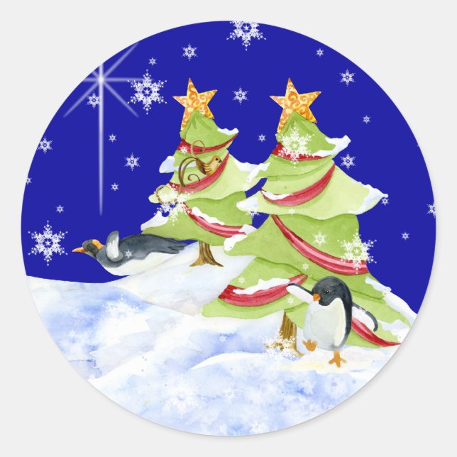 Sticker Rond Hiver Whimsy mignon ours polaire Baby dans l'étoil (Devant)