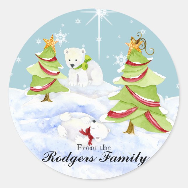 Sticker Rond Hiver Whimsy mignon ours polaire Baby dans l'étoil (Devant)