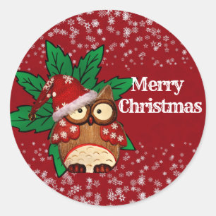 Sticker Rond Hivernal Chouette de Noël Snowflakes Artisanat de