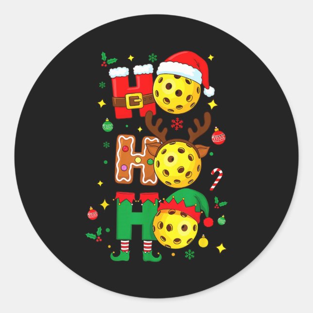 Sticker Rond Ho Ho Ho Ckleball Christmas, Funny Paddle Players  (Devant)
