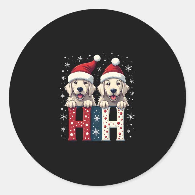 Sticker Rond Ho Ho Ho Great Pyrenees Dog Lover Christmas Santa  (Devant)