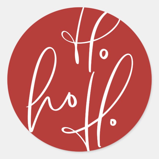 Sticker Rond Ho Ho Ho Moderne Calligraphie Noël Rouge (Devant)