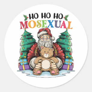 Sticker Rond Ho Ho Ho Mosexuel Gay Père Noël LGBTQ Gay Noël 